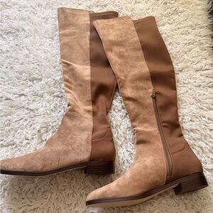 Two Tone Brown Knee-High Boots
